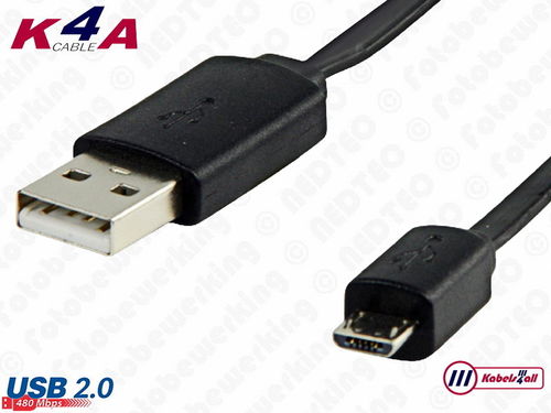 USB-2.0 Laad en Data kabel A naar Micro B 1,00 meter zwart
