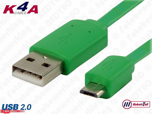 USB-2.0 Laad en Data kabel A naar Micro B 1,00 meter groen