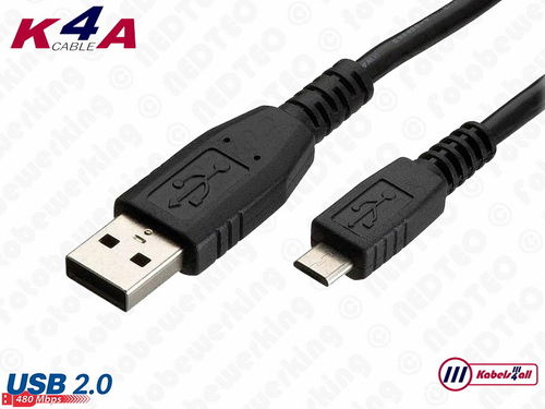 USB-2.0 Laad en Data kabel A naar Micro B 2,00 meter