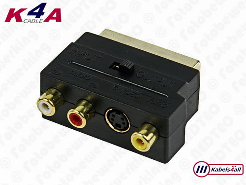 SCART-Adapter Schakelbaar S-Video + 3x RCA Verguld