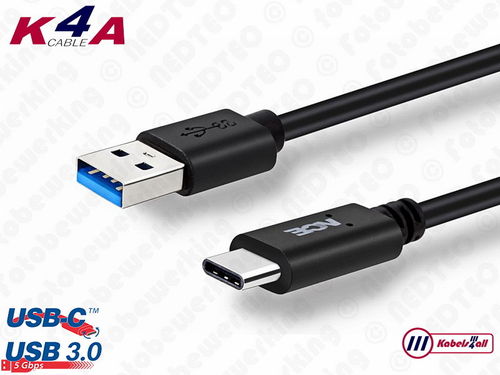 USB-3.0 C Laad en Data kabel naar A 1.00 meter
