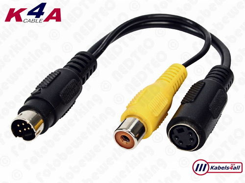 S-Video Kabel DIN Mini 7-Pins Male - S-Video Female + RCA Female Video 0.10 m